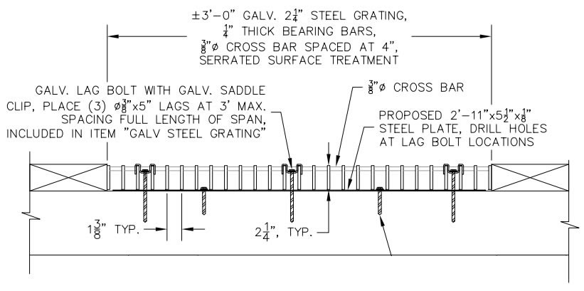 Galvanized steel grating riveted bar type for bridge construction