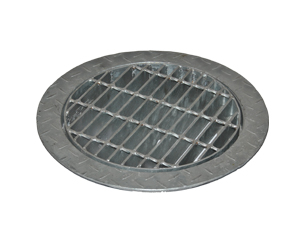 Well Cover grating with round frame checkered plate