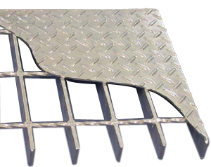 Structure of Anti-Slip Plate with Steel Grates to form a anti-slippery stair tread flooring