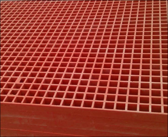 Red painted steel bar grating panels